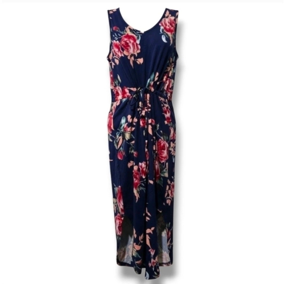 Lilbetter Women’s Blue Floral Summer Dress Small | V-Neck, Pockets, New
